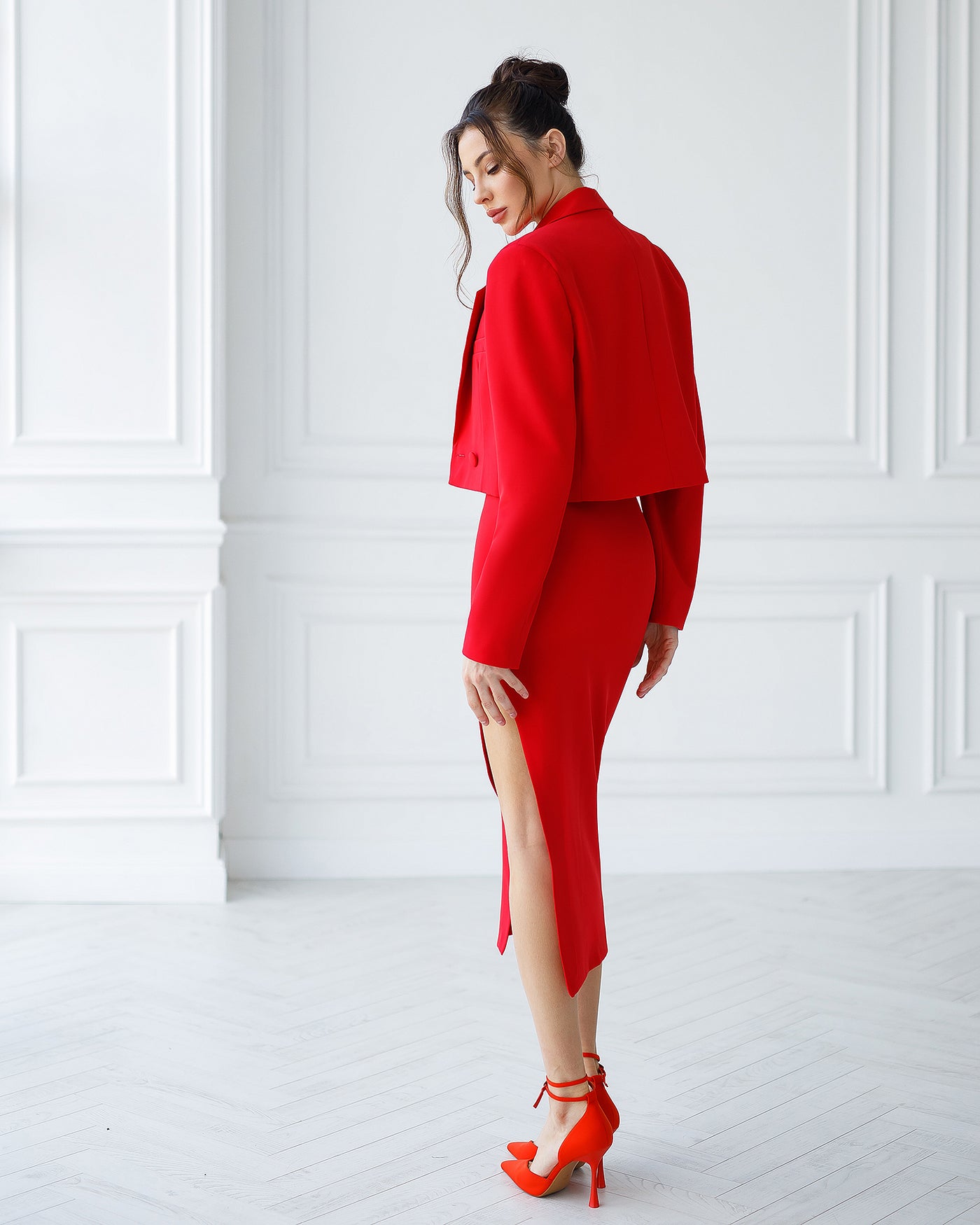 Red CROP JACKET SKIRT SUIT 2-PIECE SUIT (ARTICLE 413)