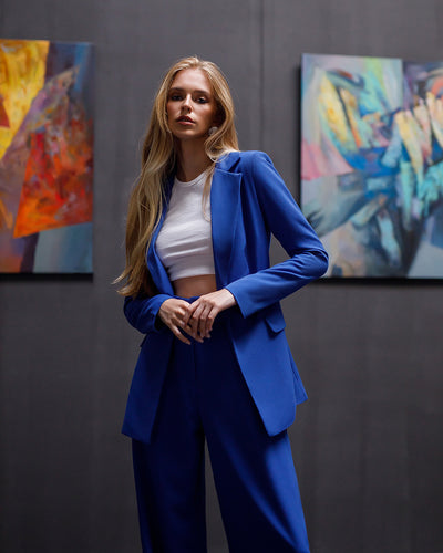 Blue Belted Wide-Leg Suit 2-Piece (article 030)