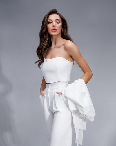 White Belted Wide-Leg Suit 3-Piece (article 235)