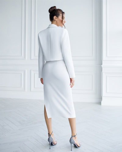 White CROP JACKET SKIRT SUIT 2-PIECE SUIT (ARTICLE 413)