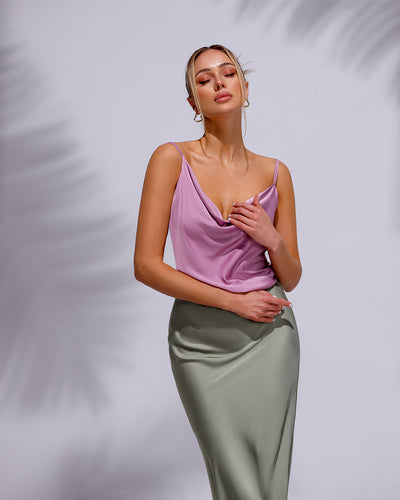 Olive Silk High Waist Maxi Skirt