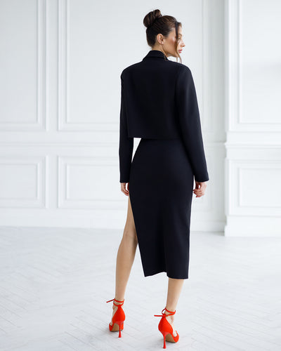 Black CROP JACKET SKIRT SUIT 2-PIECE SUIT (ARTICLE 413)