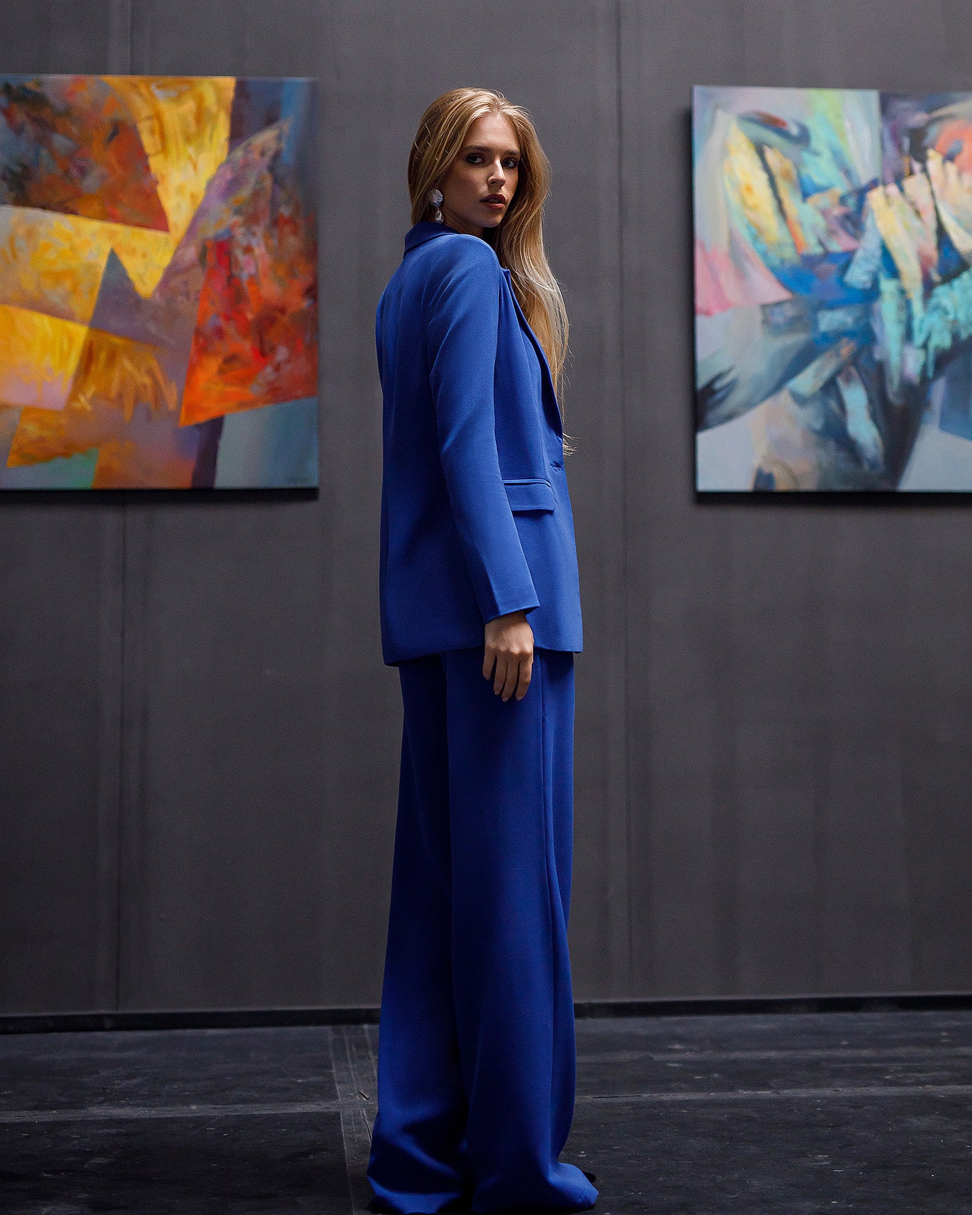 Blue Belted Wide-Leg Suit 2-Piece (article 030)