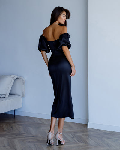 Black PUFF-SLEEVE MIDI DRESS (ARTICLE 289)