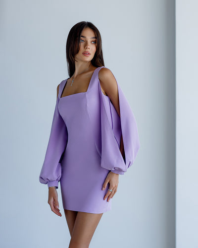 Lavender SQUARE NECK СUT-OUT SLEEVE MINI DRESS (ARTICLE 357)