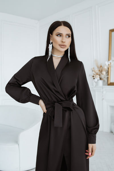 Black COLLARED WRAP MIDI DRESS (ARTICLE C405)