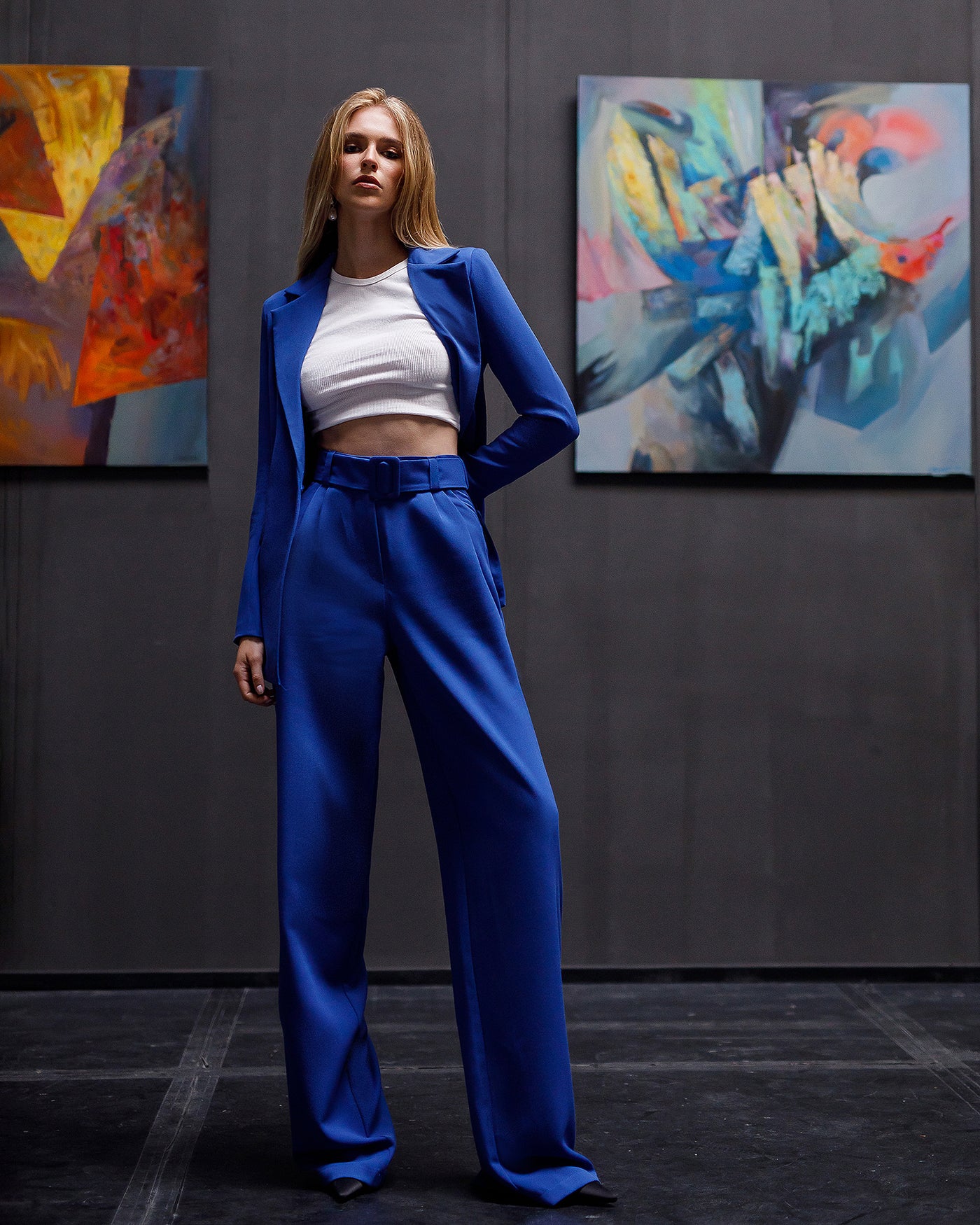 Blue Belted Wide-Leg Suit 2-Piece (article 030)