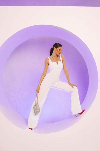 White SLEEVELESS V-NECK JUMPSUIT (ARTICLE C289)