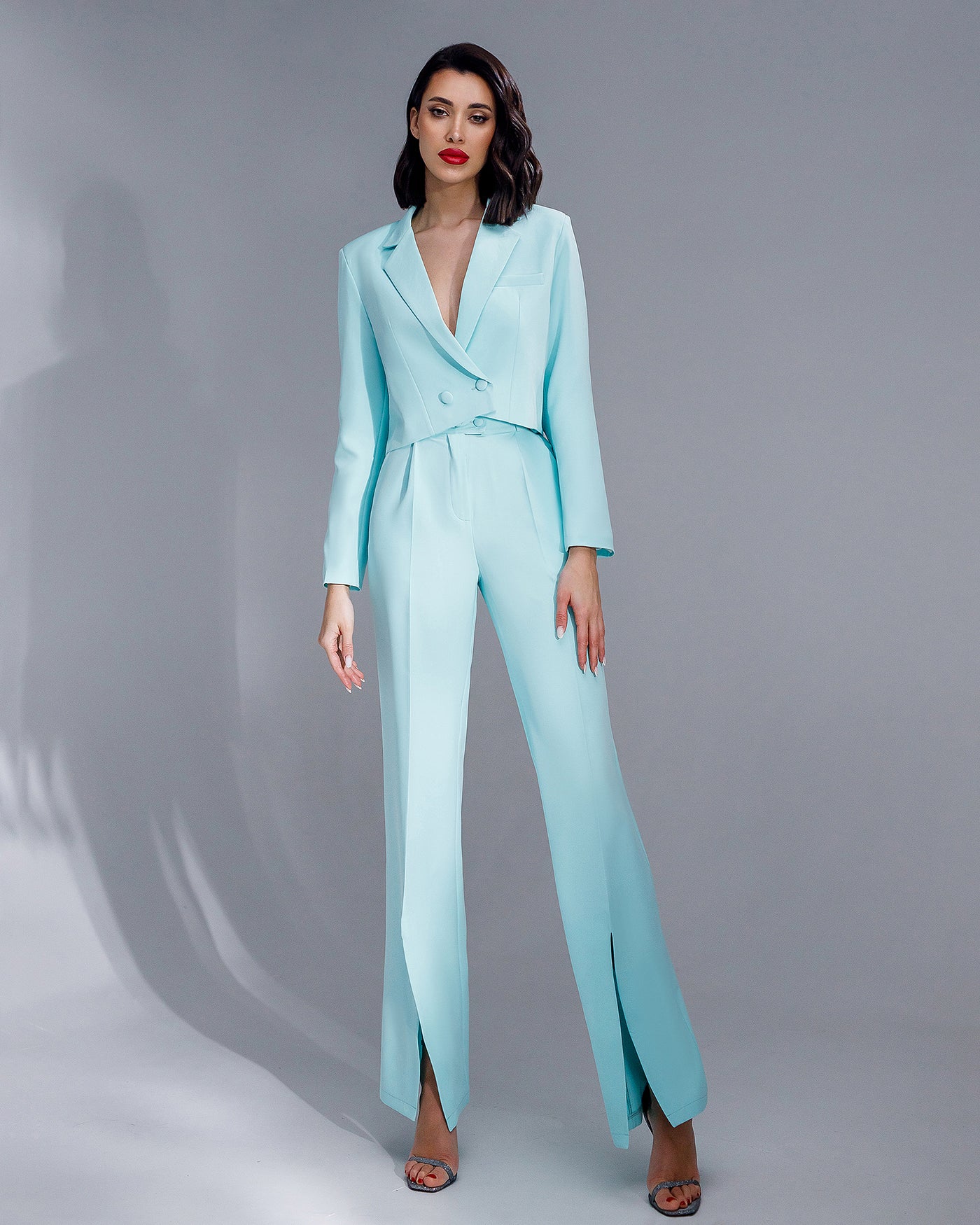 Tiffany-Blue Crop Jacket Suit 2-Piece (article 334)