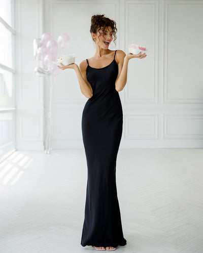 Black SILK SLIP MAXI DRESS (ARTICLE 389)