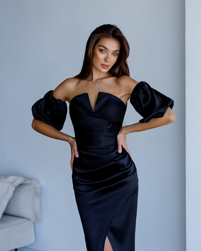 Black PUFF-SLEEVE MIDI DRESS (ARTICLE 289)