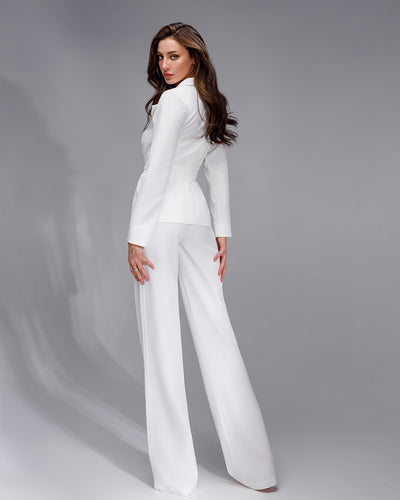 White Belted Wide-Leg Suit 3-Piece (article 235)