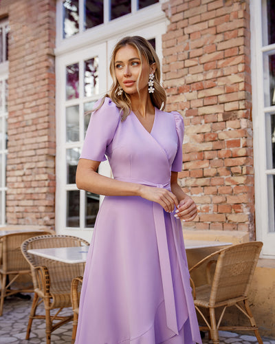 Lavender WRAP SHORT SLEEVE MIDI DRESS (ARTICLE 026/2)