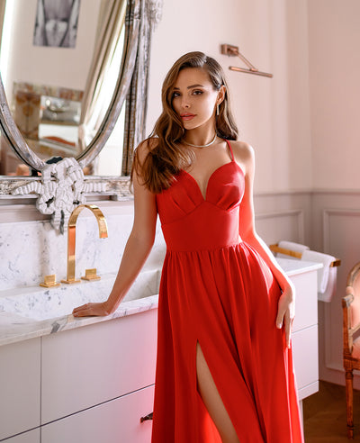 Red V-NECK MAXI DRESS (ARTICLE 370)