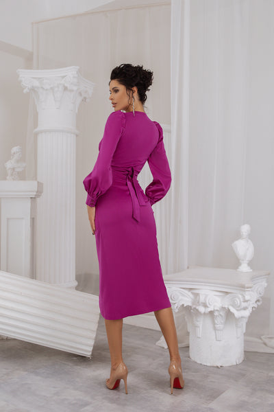 Fuchsia WRAP LONG SLEEVE MIDI DRESS (ARTICLE C293/1)