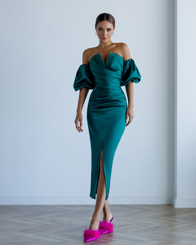 Emerald PUFF-SLEEVE MIDI DRESS (ARTICLE 289)