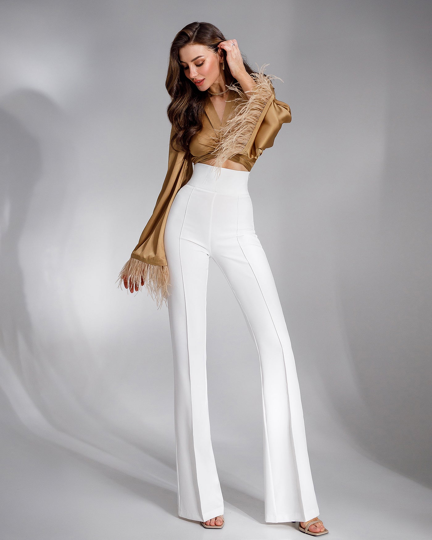 Gold Silk Feather Sleeve Blouse (article 345)