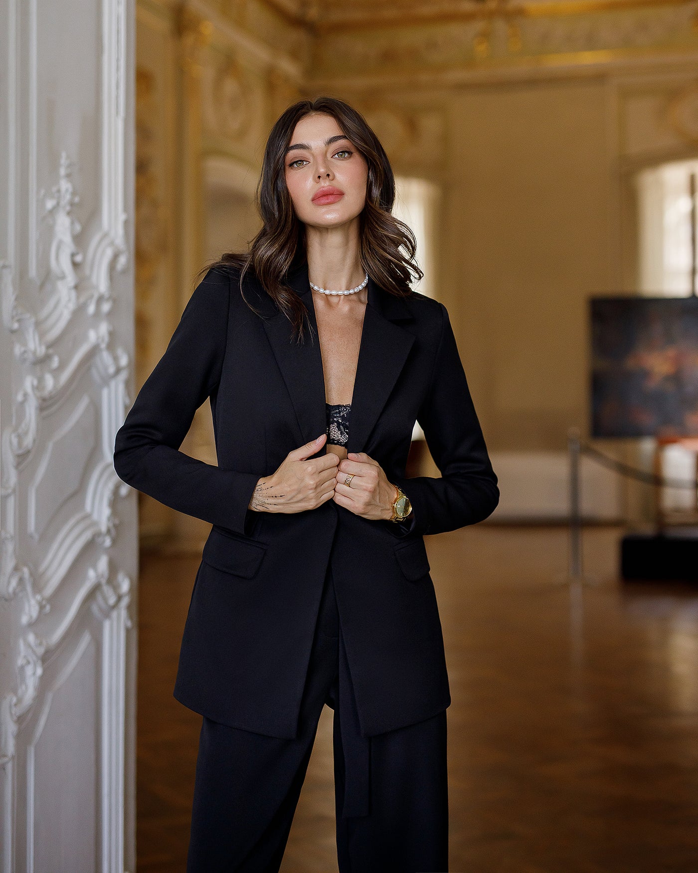 Black BELTED WIDE-LEG SUIT 2-PIECE (ARTICLE 030)