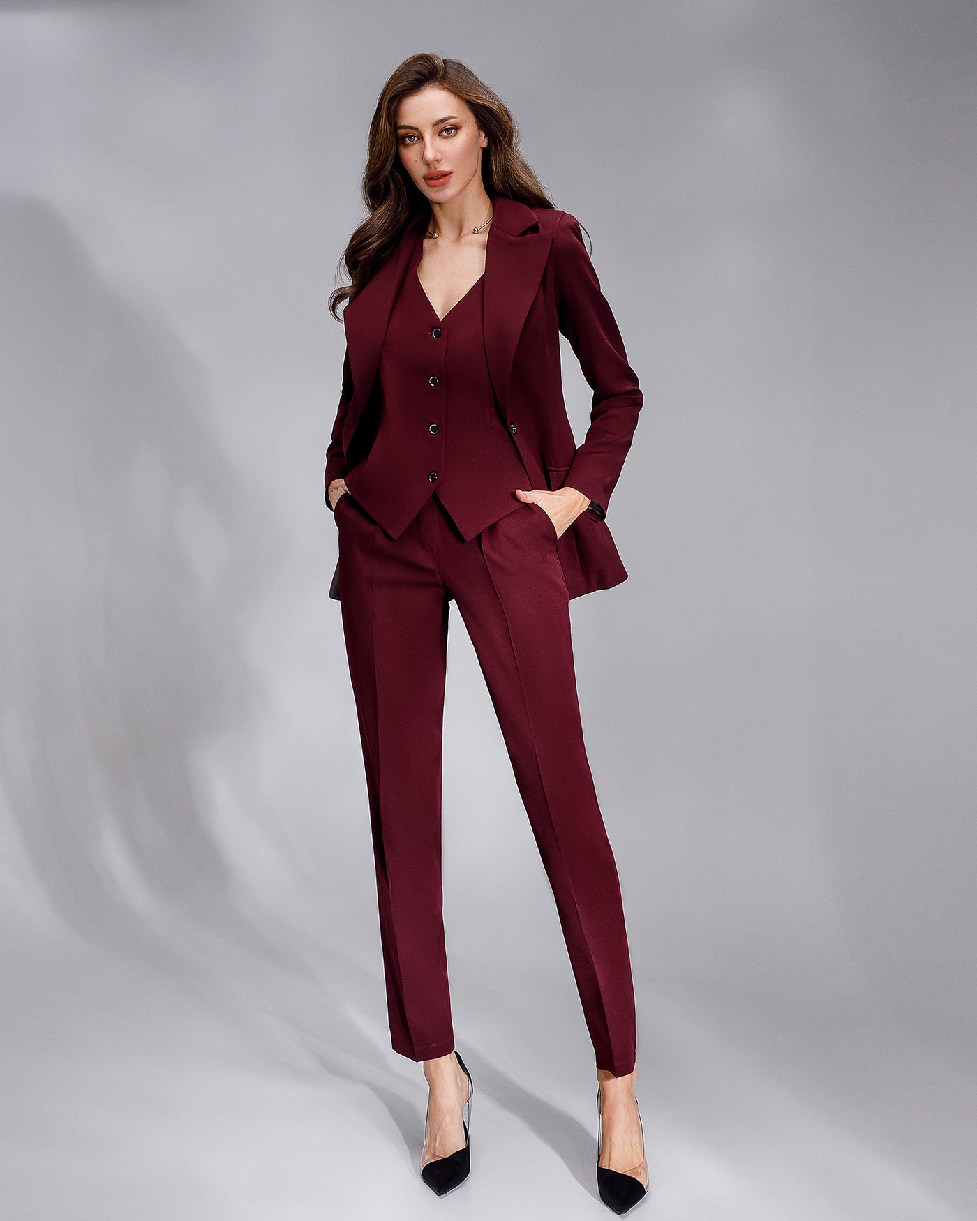 Burgundy OFFICE SLIM-FIT 3-PIECE SUIT (ARTICLE 033)