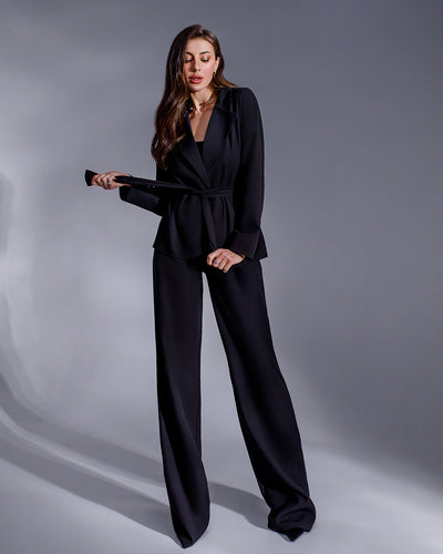 Black Belted Wide-Leg Suit 3-Piece (article 235)