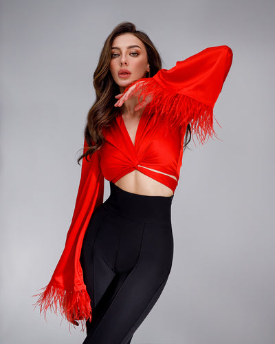 Red SILK FEATHER SLEEVE BLOUSE (ARTICLE 345)