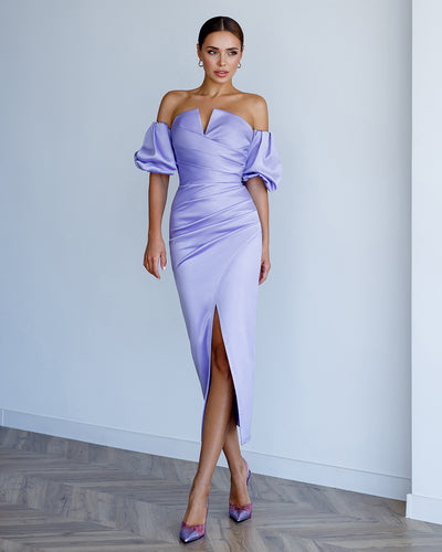 Lavender Puff-Sleeve Midi Dress (article 289)