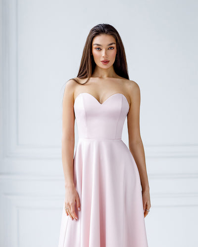 Dusty Pink Satin Corseted Strapless Dress (article 047)