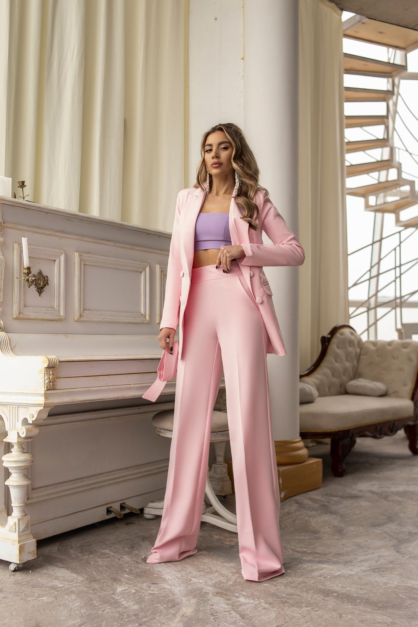 Light pink BELTED DOUBLE BREASTED SUIT 2-PIECE (ARTICLE C273)