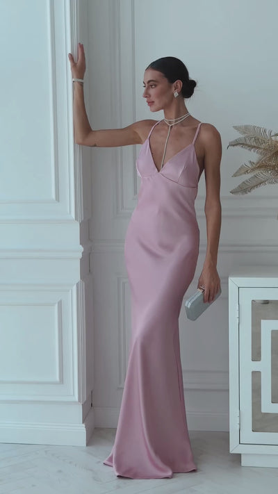 Dusty Pink SATIN SLIP MAXI DRESS (ARTICLE C420)