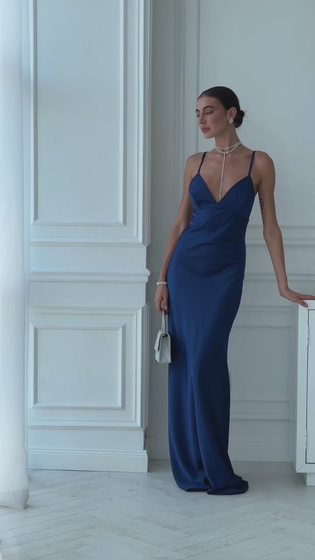 Blue SATIN SLIP MAXI DRESS (ARTICLE C420)