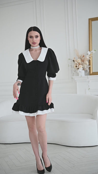 Black Collared Short Sleeve Mini Dress (article C408)