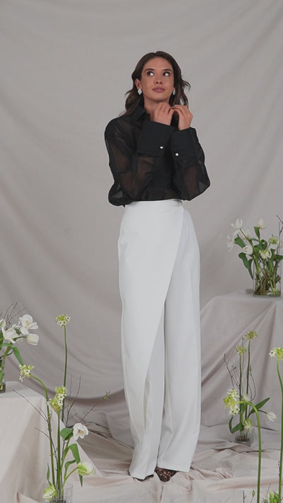 White WRAP HIGH WAISTED REGULAR FIT PANTS (ARTICLE C444)