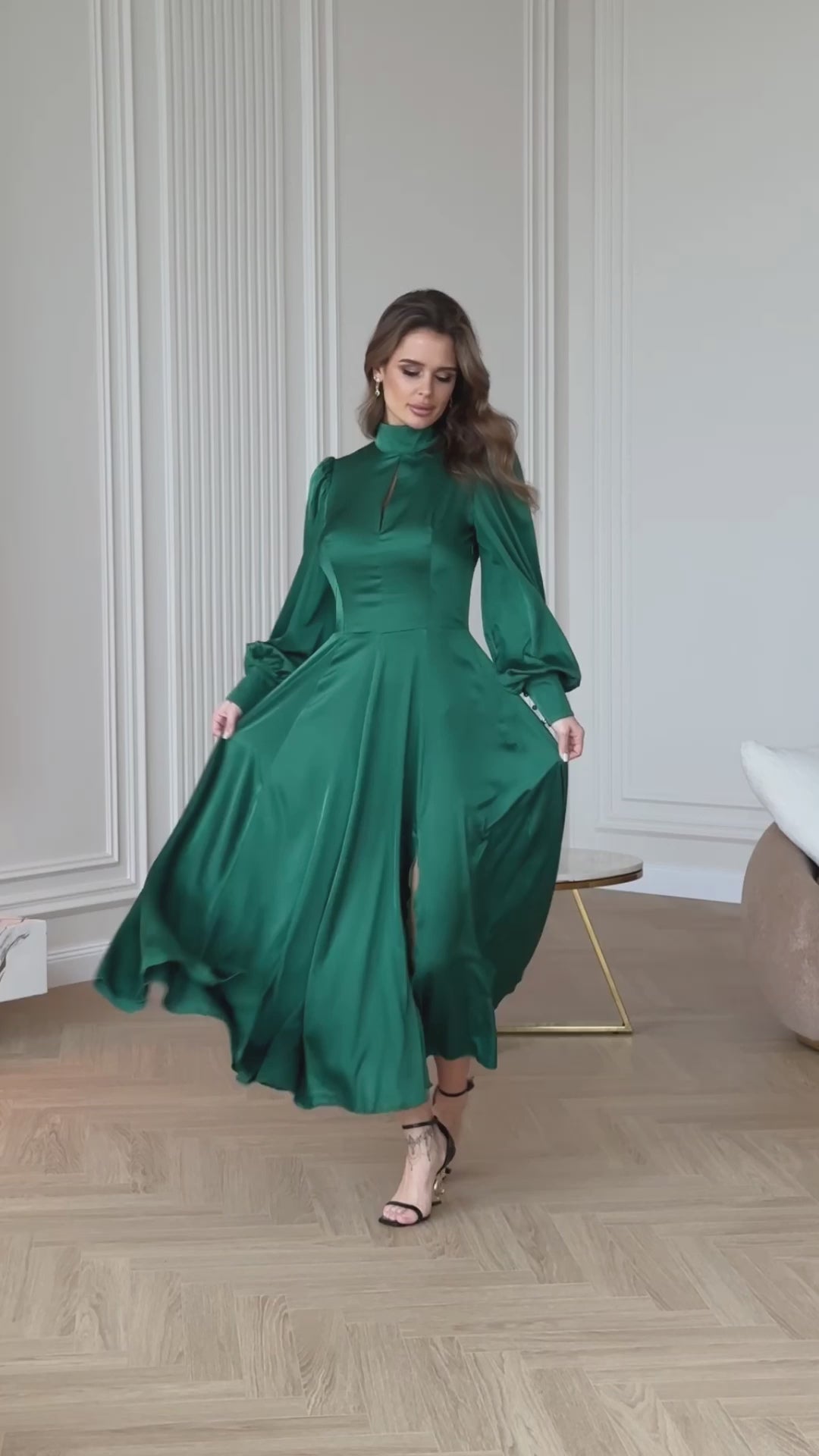 Emerald Silk Long Sleeve Maxi Dress (article C323)