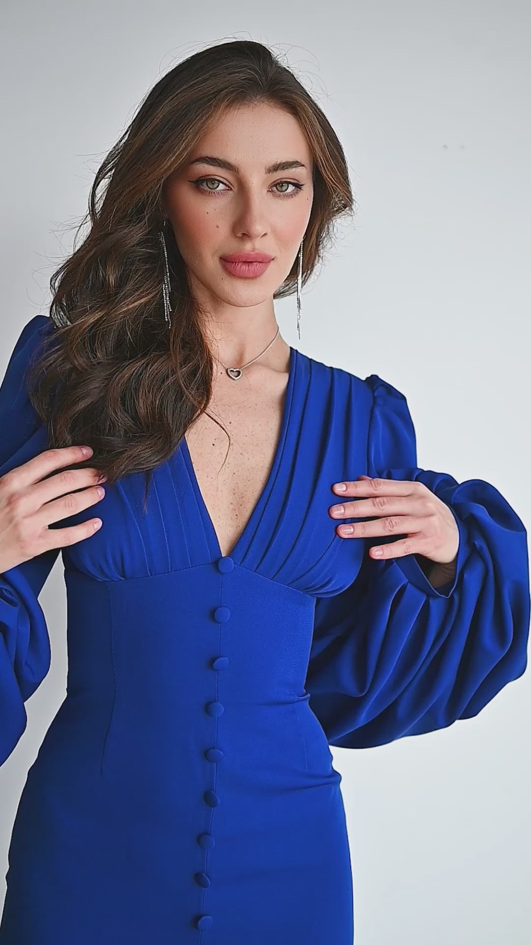 Blue Backless Puff Sleeve Midi Dress (article C353)