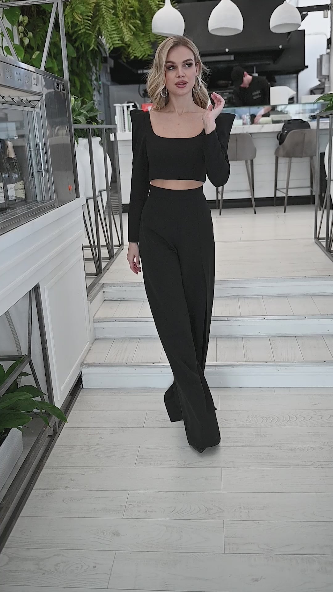 Black High Waist Slit One Leg Flared Pants (article C394)