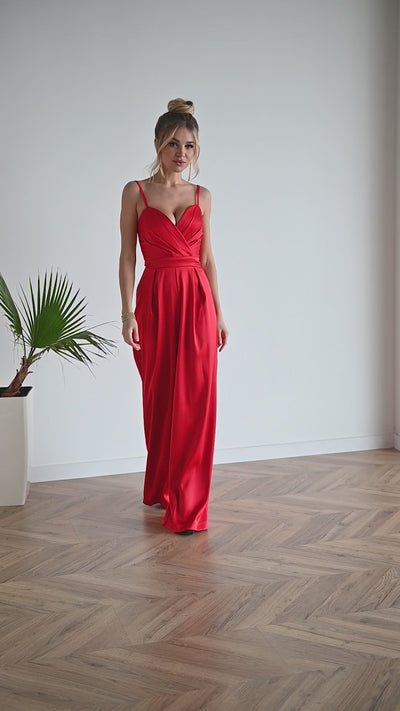 Red SATIN WIDE-LEG JUMPSUIT (ARTICLE C314)