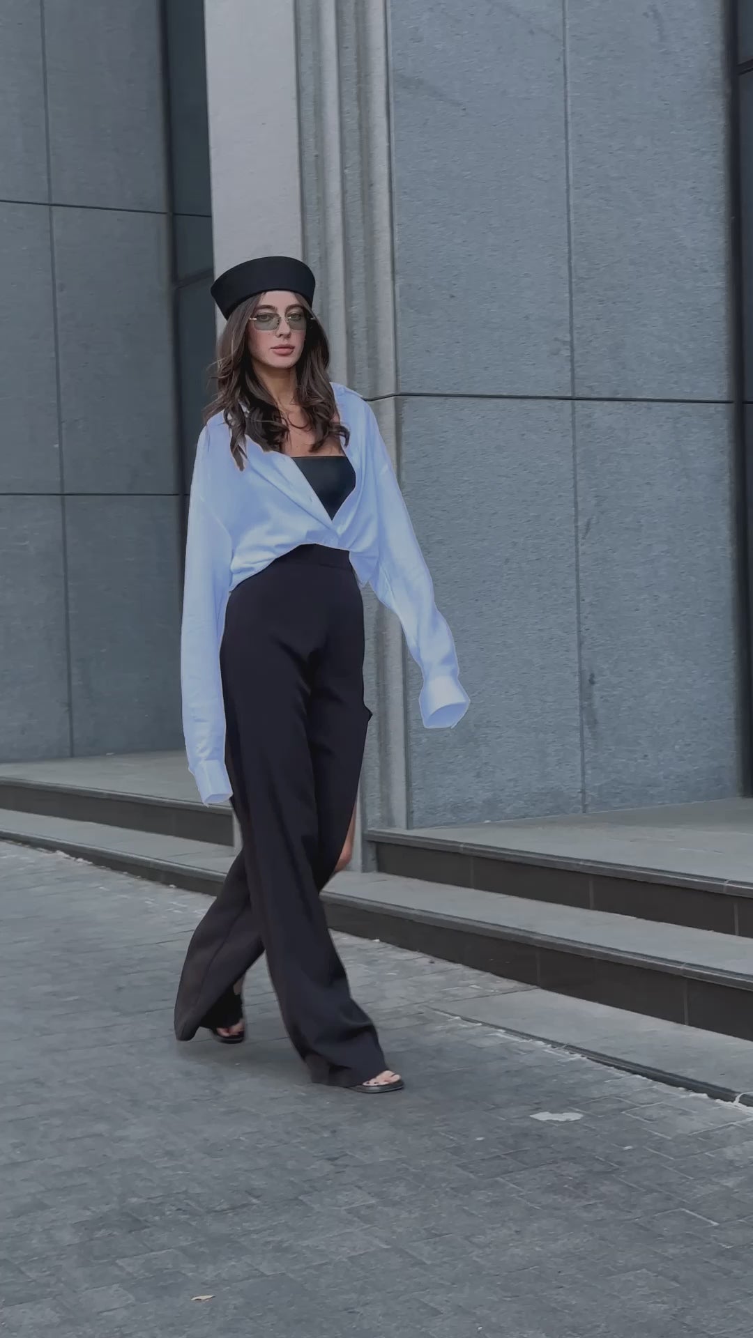 Black High Waist Slit One Leg Flared Pants (article C394)