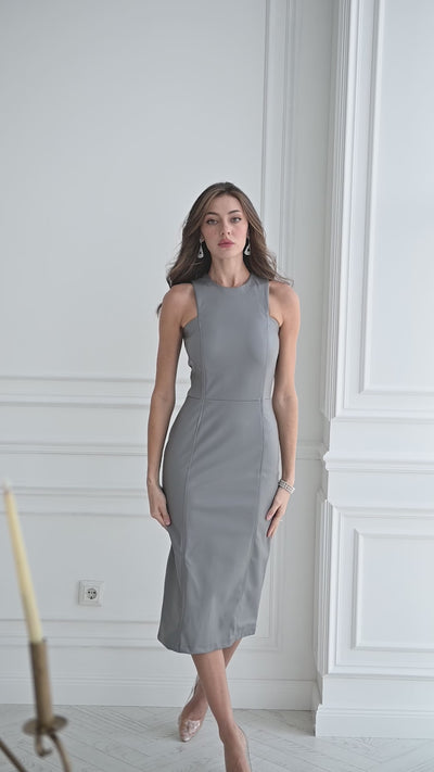 Grey ECO LEATHER SLEEVELESS DRESS (ARTICLE C325)