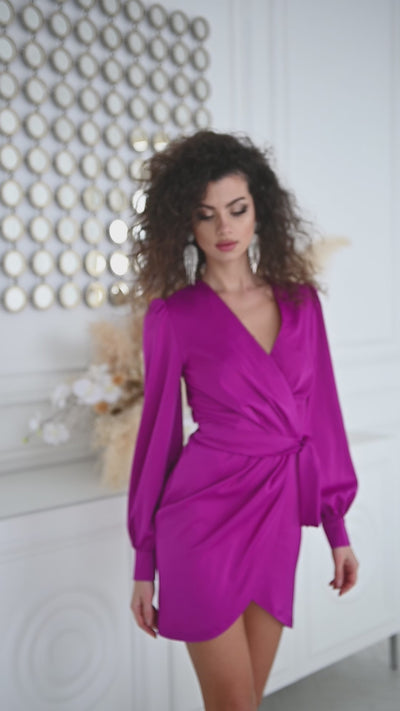 Fuchsia WRAP LONG SLEEVE MINI DRESS (ARTICLE C293)