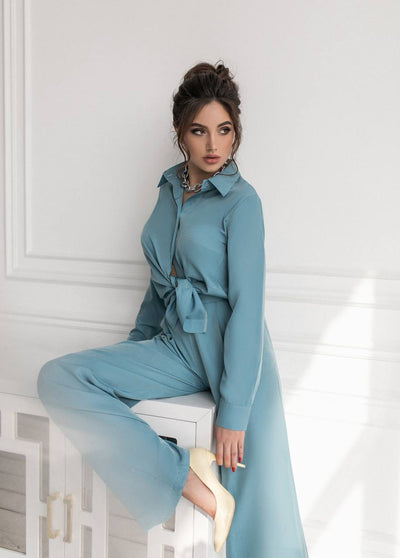 Blue Shirt & High Waist Pants 2-Piece Set (article 284)