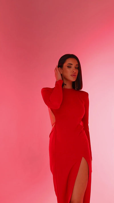 Red BACKLESS LONG SLEEVE MIDI DRESS (ARTICLE 327)