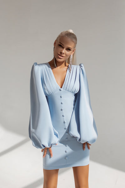 Sky blue BACKLESS PUFF SLEEVE MINI DRESS (ARTICLE C350)