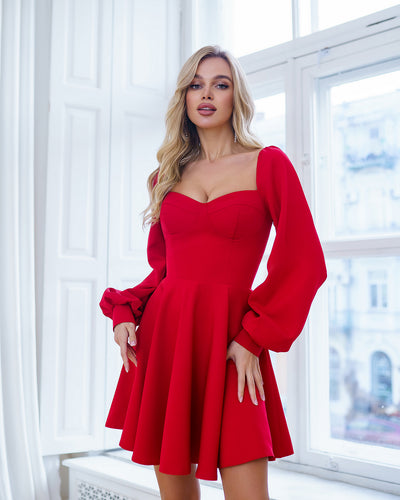 Red Backless Puff Sleeve Mini Dress (article 403)