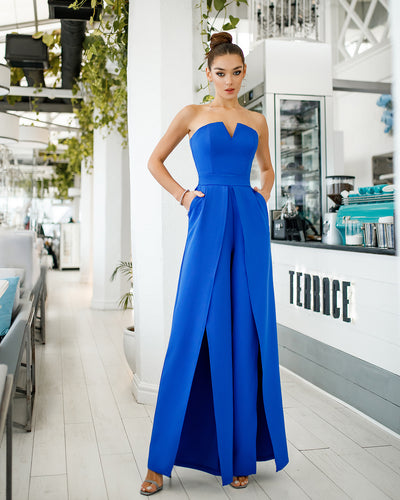 Electric blue STRAPLESS V-NECK JUMPSUIT (ARTICLE 323)