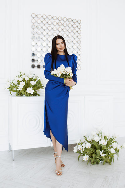 Blue PUFF SLEEVE WRAP DRESS (ARTICLE C300)