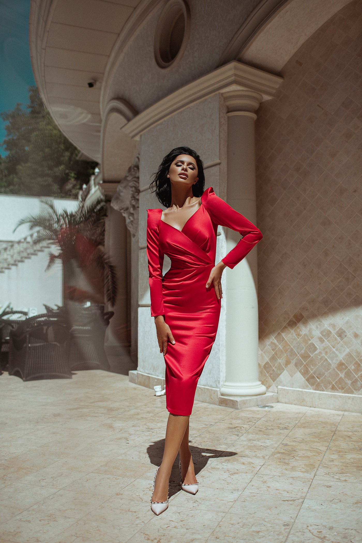 Red LONG SLEEVE MIDI DRESS (ARTICLE C268)