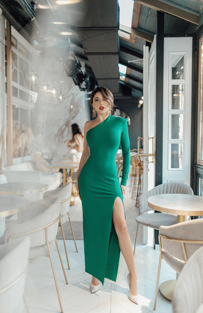 Green ONE-SHOULDER MAXI DRESS (ARTICLE 262)