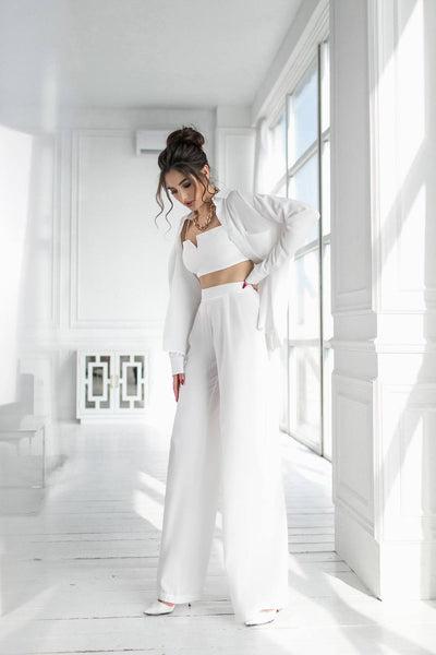 Milky White Shirt & High Waist Pants 2-Piece Set (article 284)