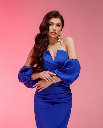 Blue PUFF-SLEEVE MIDI DRESS (ARTICLE 289)