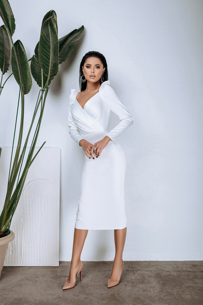 White LONG SLEEVE MIDI DRESS (ARTICLE C268)